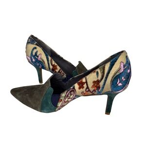 Lori Goldstein Floral Velvet Tapestry Suede Pointed Toe Pumps Green Multi 7.5M